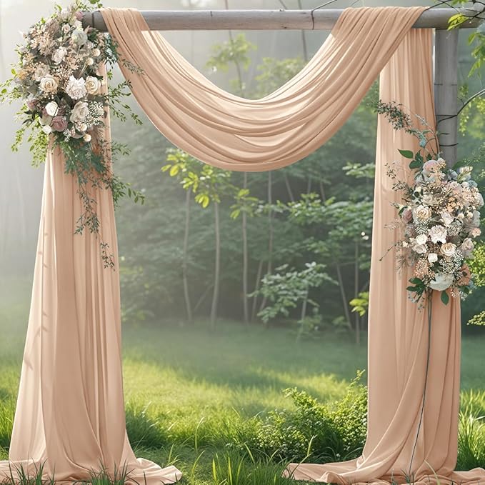 Fall Nude 2 Panels Wedding Arch Draping Fabric 29" x 20Ft Sheer Drapes Outdoor Curtain for Wedding Party Baby Bridal Shower Arch Ceiling Backdrop Decor