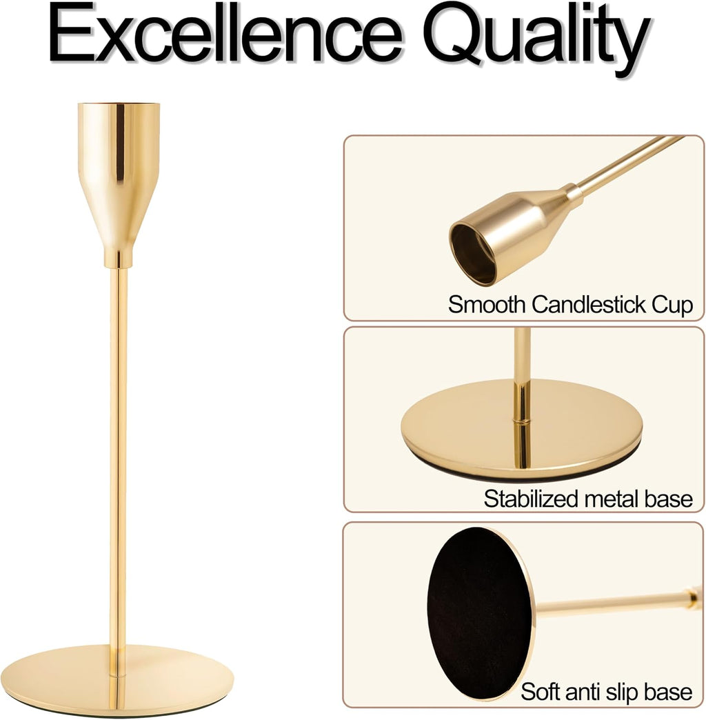 French Gold Taper Candle Holders for Wedding Table Centerpiece,Tall Taper Candlestick Holders Bulk Set of 6,Metal Candle Stick Holders for Dinning or Mantel Centerpiece,Party Home Decor