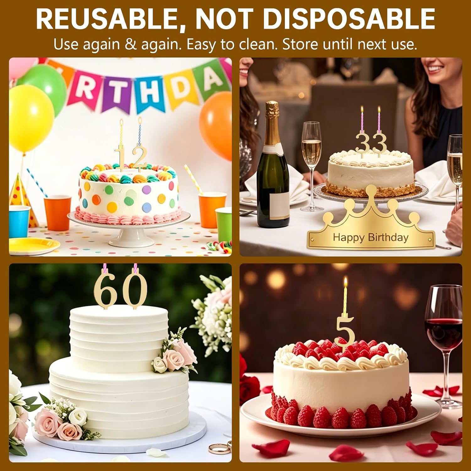 Reusable Number Birthday Candle Holder Set, 20 PCS (2 Sets) Metal Number Candle Holders Stand, Party Cakes Accessories, Cake Topper Decorations for Anniversary Wedding Date Displays