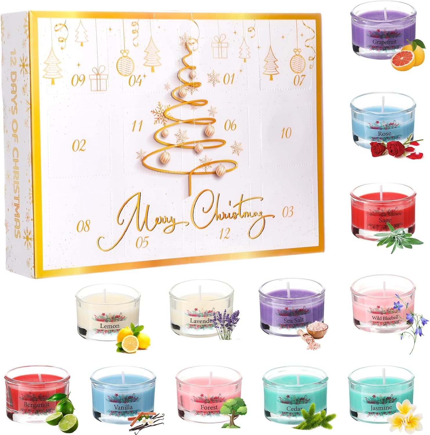 Conelist 12 Days Christmas Advent Calendar 2026 Scented Candles Gift for Women Adult Christmas Countdown Calendar with Assorted Scented Candle 1 oz Soy Wax Candles
