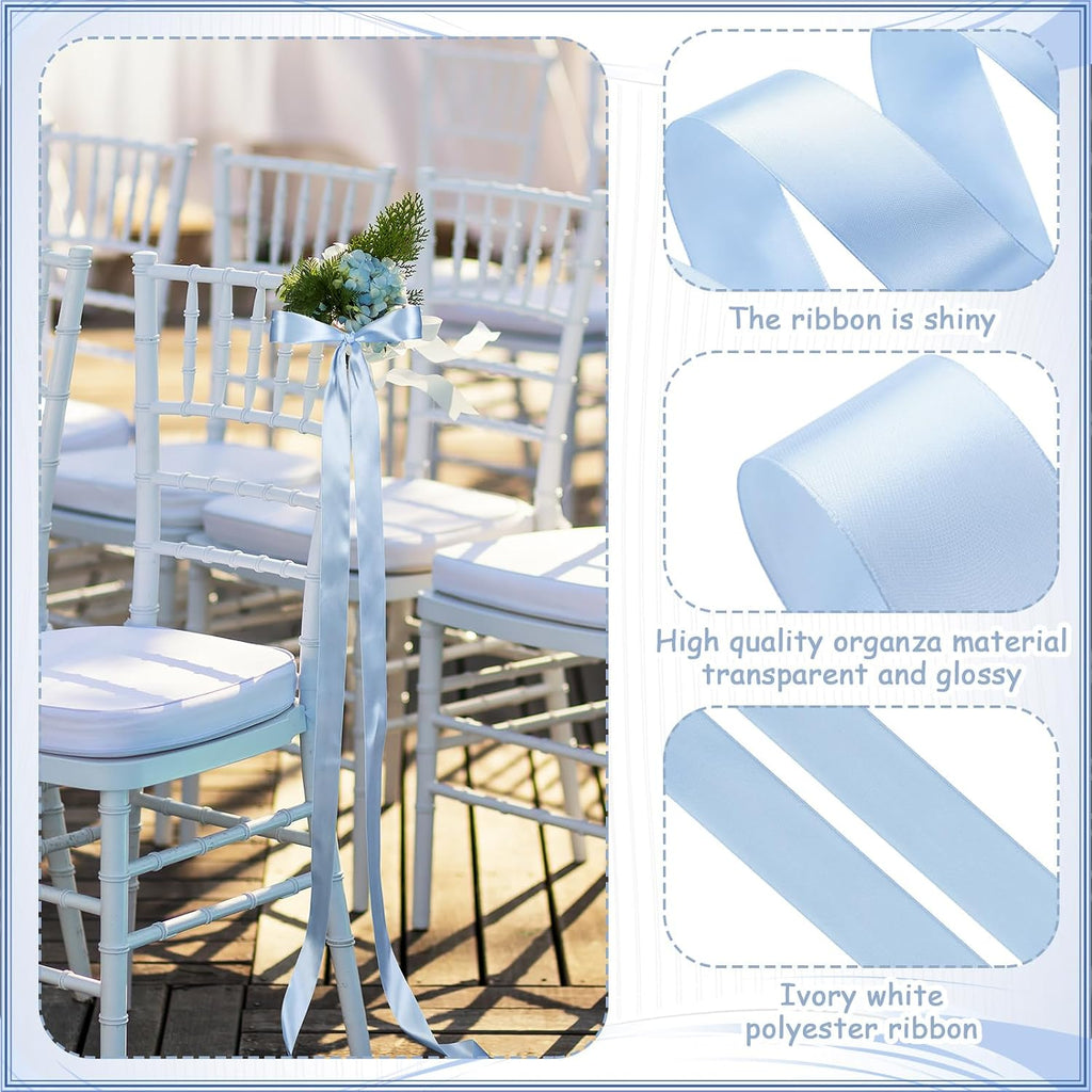Daifunli Dusty Blue 24 Pcs Wedding Bows Aisle Decorations Satin Bows for Chairs Decor Pew Decorations Elegant Ceremony Ribbons for Wedding Background Church Bridal Shower Marriage Ceremony