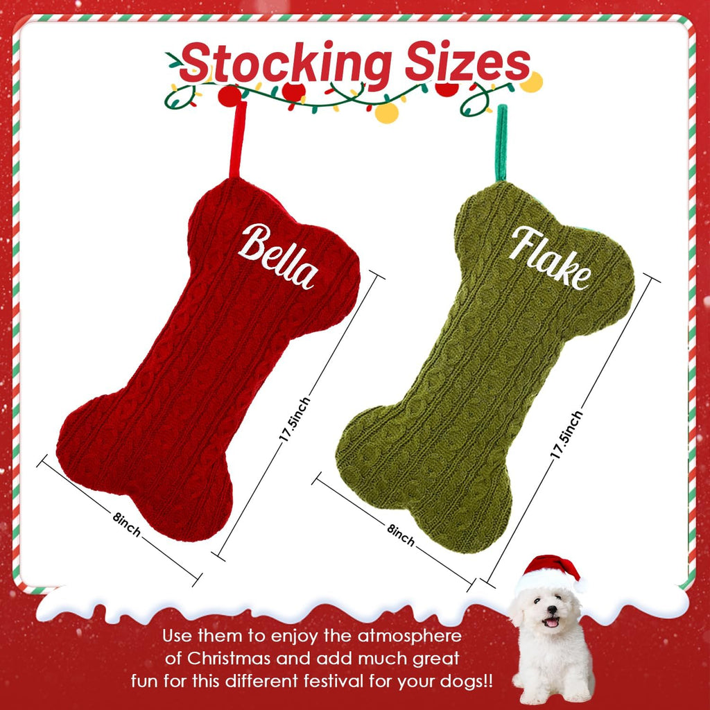 Personalized Pet Christmas Stocking,18 inch Custom Name Knit Christmas Stockings for Dog，Large Bone Xmas Stockings (Set of 1)