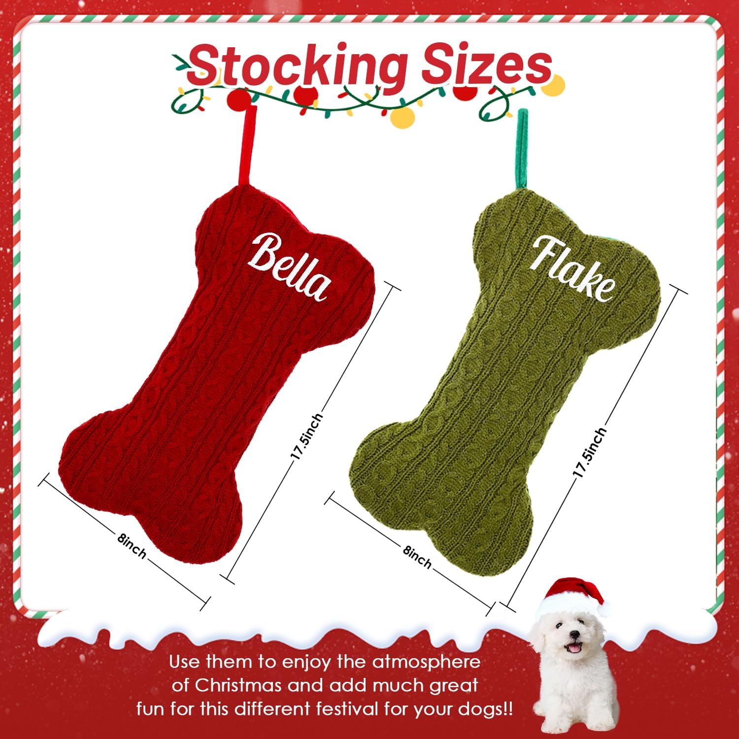 Personalized Pet Christmas Stocking,18 inch Custom Name Knit Christmas Stockings for Dog，Large Bone Xmas Stockings (Set of 1)