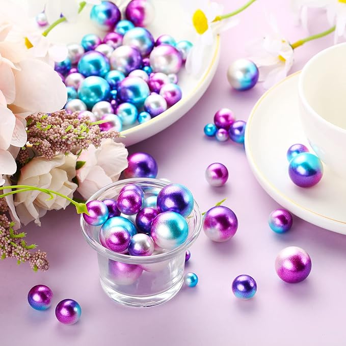 150 Pieces Vase Filler Faux Pearls Vase Makeup Beads No Hole Gloss Bead Mixed Sizes Round Pearl for Home Party Wedding Decor, 8/14/20 mm(Rainbow)