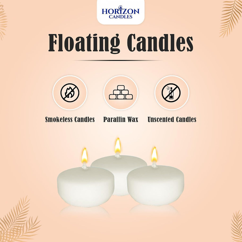 Horizon Candles Unscented 2 in. Floating Candle Smokeless & Dripless 24 Pcs | Wax Floating Candle with 5 Hour Burning Time Centerpiece at Wedding, Party, Home decor, Dinner & Special Occasions Ivory