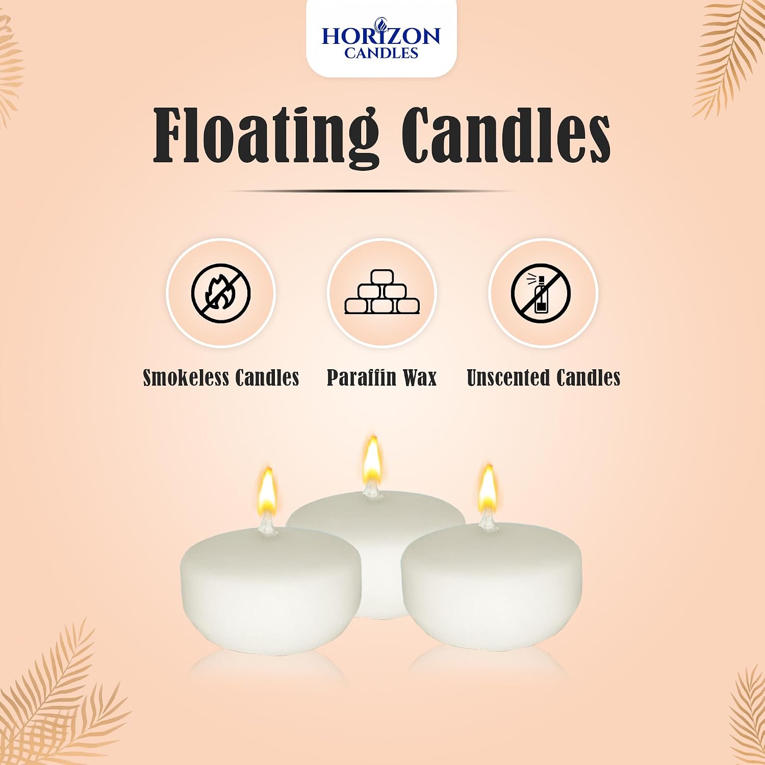 Horizon Candles Unscented 2 in. Floating Candle Smokeless & Dripless 24 Pcs | Wax Floating Candle with 5 Hour Burning Time Centerpiece at Wedding, Party, Home decor, Dinner & Special Occasions Ivory