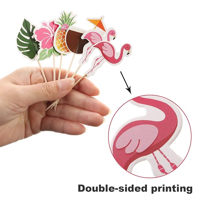 Luau Cupcake Toppers Tropical?Cake Decorations Hawaiian Toothpicks Sticks with Flamingo Pineapple Palm Leaves Shape Picks for Summer Beach Theme Party Favors Supplies, 6 Styles (144)