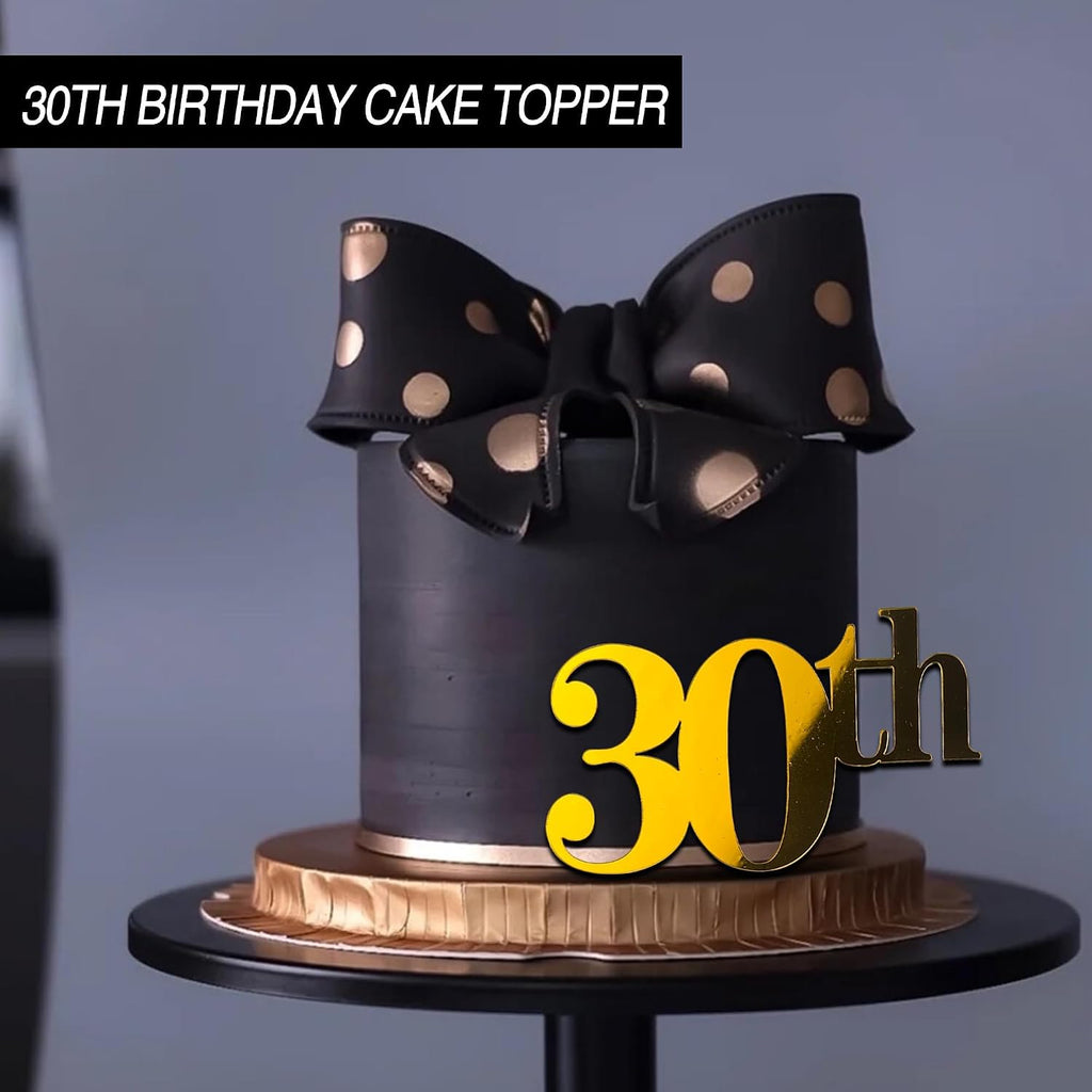 24 PCS 30th Birthday Cake Topper 8 Styles in Gold Black Silver Acrylic Thirty Cake Topper for Birthday Party Decorations