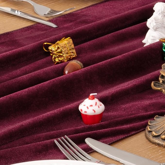 MLMC Burgundy Velvet Table Runner 10ft Elegant Luxury Wine Red Velvet Fall Table Runner 20x120 Inches Table Decor for Wedding Bridal Shower Home Party Halloween Chritmas Decor