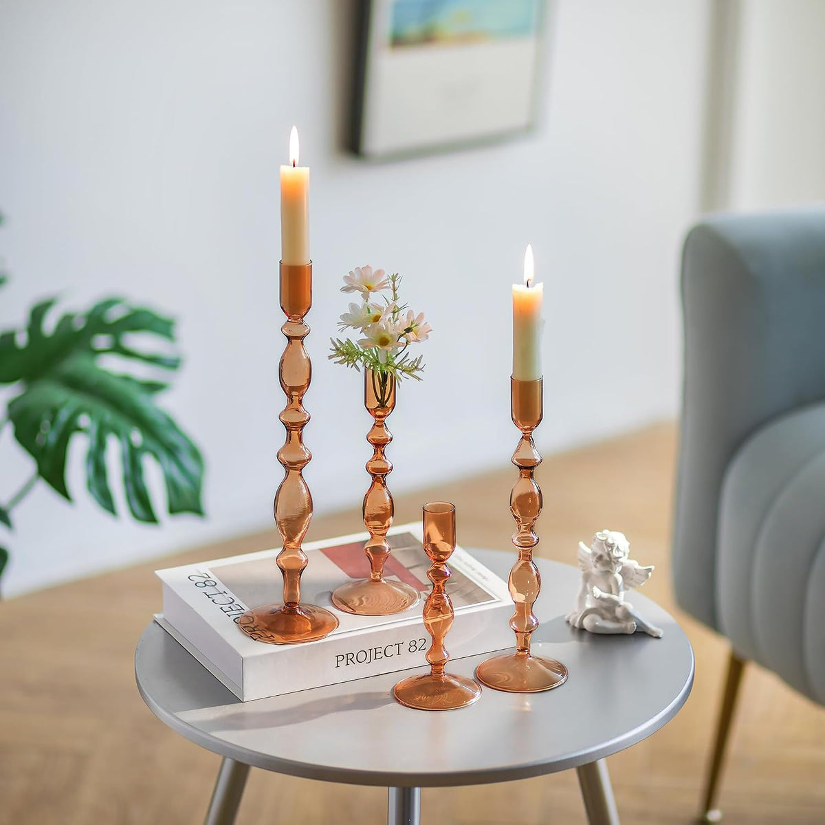 Glasseam Tall Tapered Candlestick Holders, 4 Pcs Glass Taper for Fall Decor