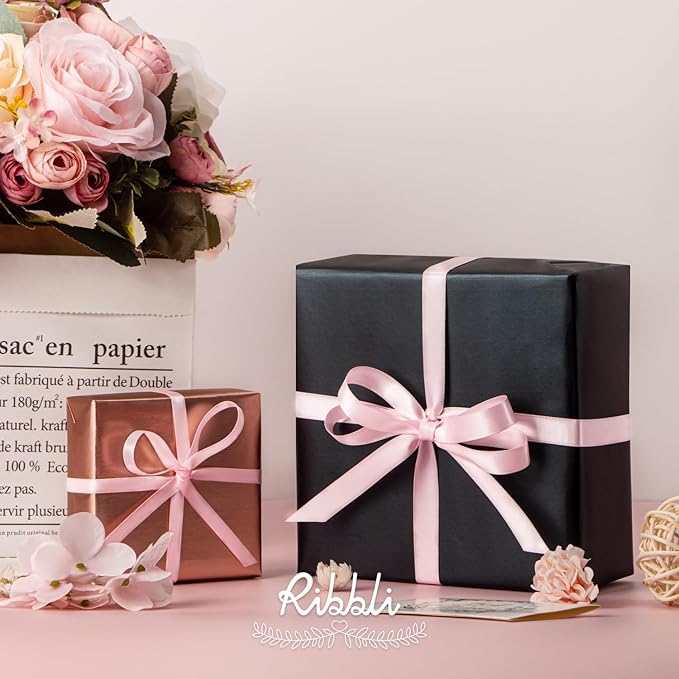 Ribbli Light Pink Satin Ribbon Double Faced Satin 1/2 Inch x Continuous 100 Yards-Baby Pink Ribbon for Gift Wrapping Crafts Wedding Decoration Bows Bouquet Floral Arrangement