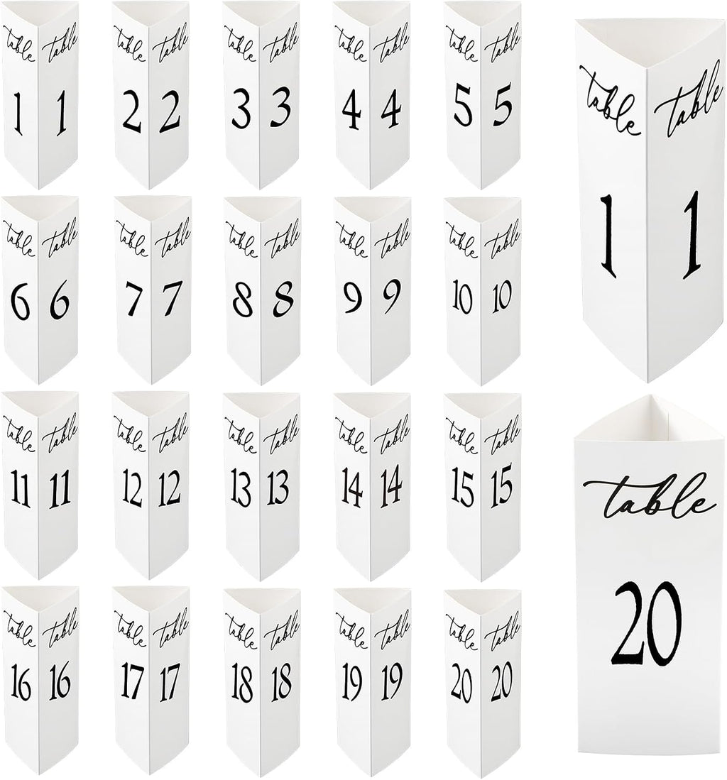 Maitys Trifold Wedding Table Numbers 1-20 Paper Table Number Cards Black and White Freestanding Numbers for Wedding Parties and Events Reception Decorations(Black)