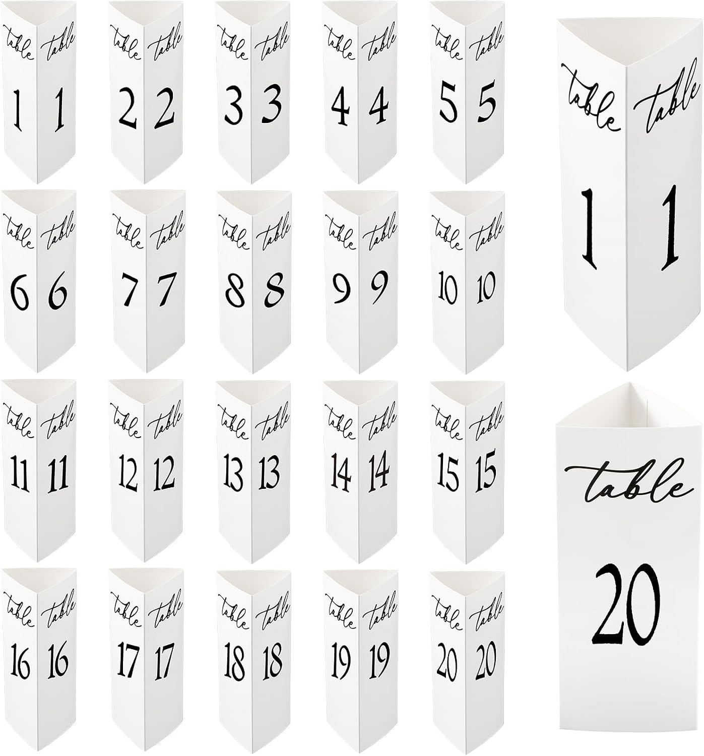 Maitys Trifold Wedding Table Numbers 1-20 Paper Table Number Cards Black and White Freestanding Numbers for Wedding Parties and Events Reception Decorations(Black)