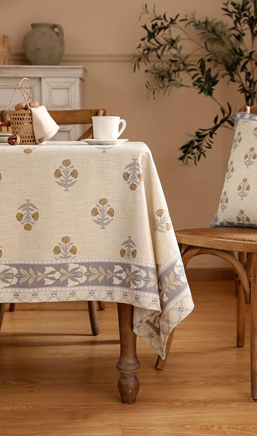 patdrea Designer Beige Tablecloth for Rectangle Table,Elegant Linen Floral Pattern French Table Cloth,Decor Cover Cloth for Kitchen Dining Christmas,Thanksgiving,Party,55"x79"-Istana a