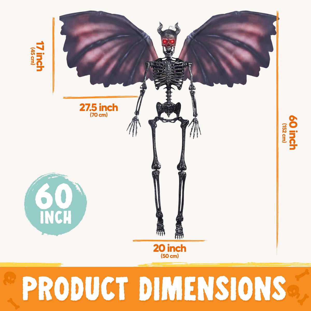 JOYIN 5FT Halloween Devil Skeleton Decor, Posable Life Size Skeleton, Full Bo...