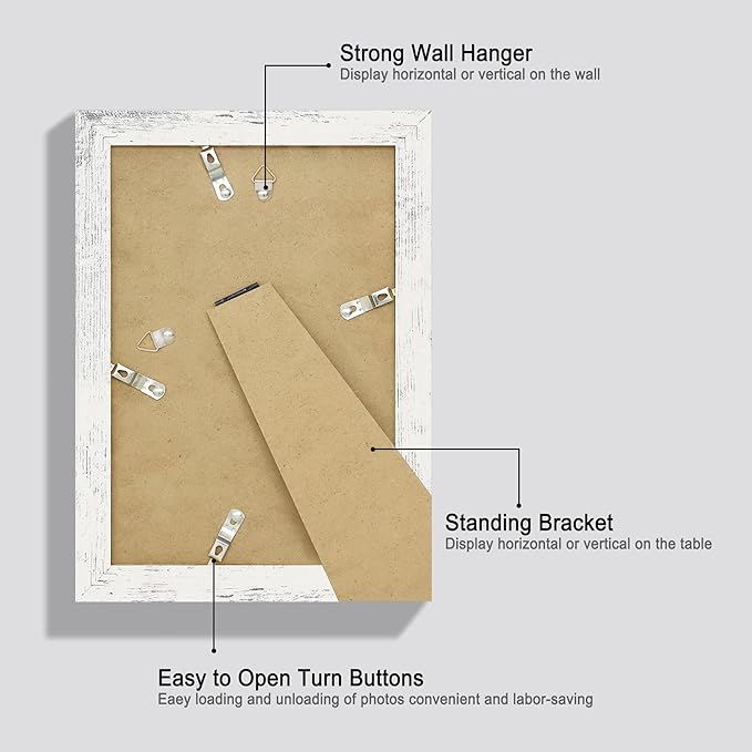 6x9 Picture Frame Set of 4, High Definition Glass Distressed White Frame, 6 x 9 Wood Photo Frames for Horizontal or Vertical Tabletop Display and Wall Mounting
