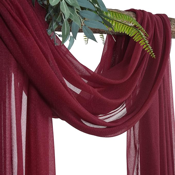 Arch Drapes for Wedding Arch Draping Fabric Burgundy Sheer Backdrop Curtain for Ceremony Bridal Party Decor 19Ft Length x 28" Width 2 Panel
