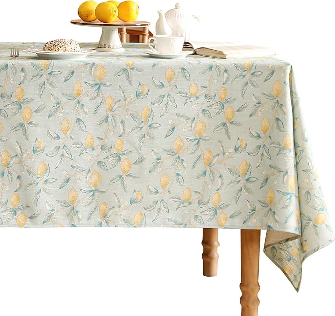 patdrea Designer Linen Green Tablecloth for Rectangle Table,Vintage Yellow Fruits Pattern Extra Long Table Cloth,Decoration Cover for Kitchen Dining,Christmas,Thanksgiving,Party,63"x110"-Ania a