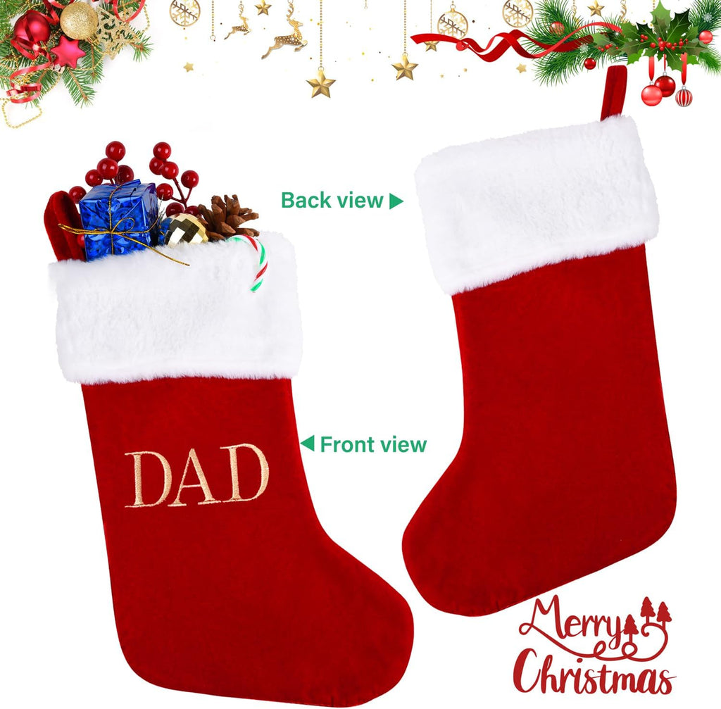 Sailup 20 Inches Monogram Christmas Stockings with DAD Letters, Large Super Soft Christmas Stockings Red Velvet with White Super Soft Plush Cuff for Christmas Xmas Tree Holiday Fireplace