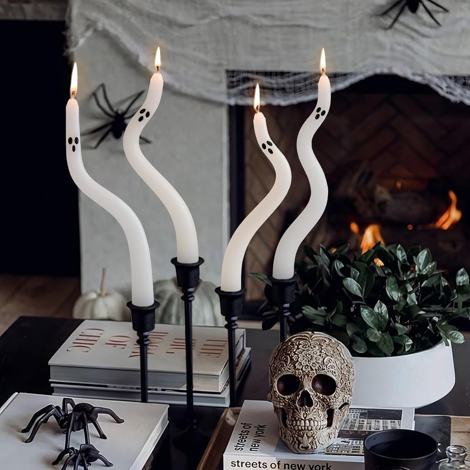 Halloween Decorations Indoor - 4 Pack Cute Ghost Taper Candles - Halloween Centerpieces for Tables - Twisted Candle Decoration for Mantel Table - Spooky Ghosts Candle Decor for Home Party Room