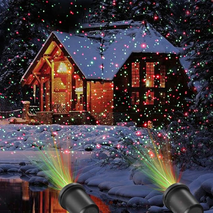 Christmas Laser Light Projector Red and Green Star Laser Lights Show with Timer for Outdoor Decorations Waterproof Landscape Lighting for Christmas and Holidays