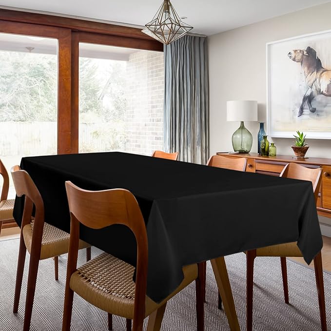 sancua 2 Pack Black Tablecloth 60 x 102 Inch, Rectangle 6 Feet Table Cloth - Stain and Wrinkle Resistant Washable Polyester Table Cover for Dining Tables, Buffet Parties and Camping