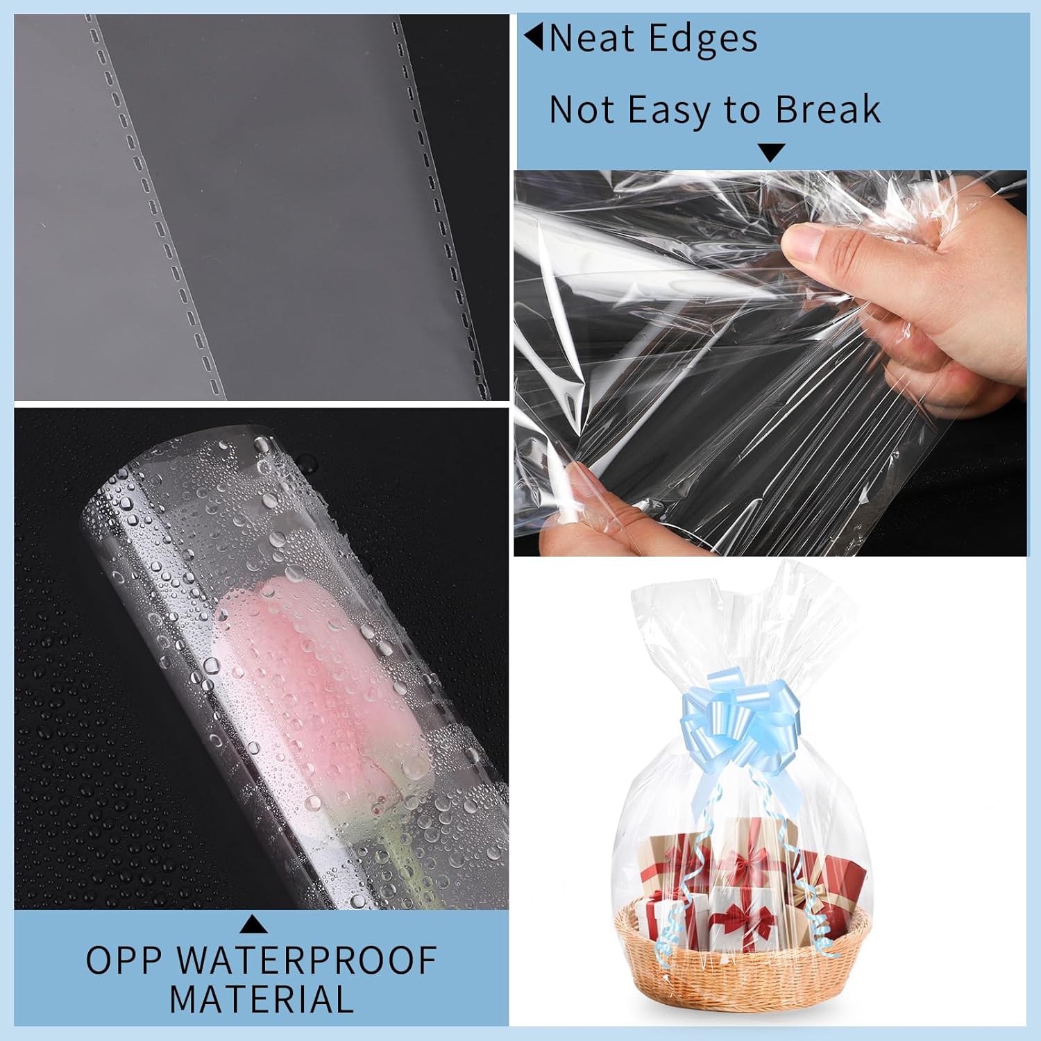 woric 12PCS Large Clear Cellophane Gift Bags 30x40 Inch | Cellophane Wrap for Gift Baskets Bags for Baby Shower Raffle Back to School Teacher Gift Birthday Party Bridal Shower