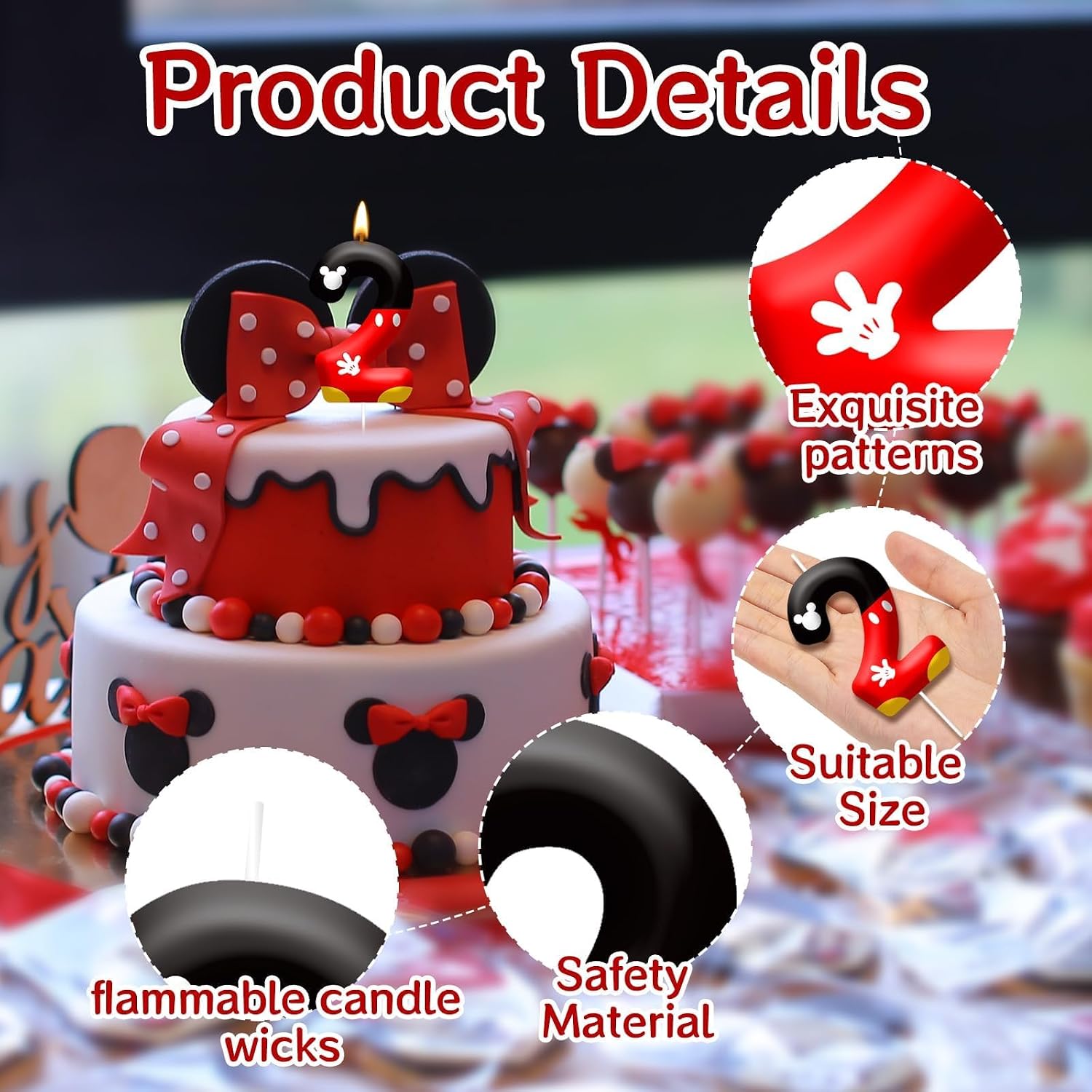 Cartoon Mouse Birthday Candle Number 2, Cake Party Decoration | Red Black Mouse Number 2 Cake Candle Topper, Decor For Birthday, Anniversary, Graduation And Summer Party Supplies