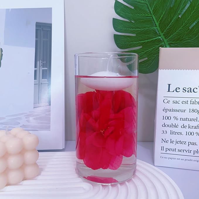 24 Pcs Floating Candles for Centerpieces and Floating Flowers Vase Fillers for Centerpieces Rose Red Artificial Flowers for Wedding Table Party Home Decoration