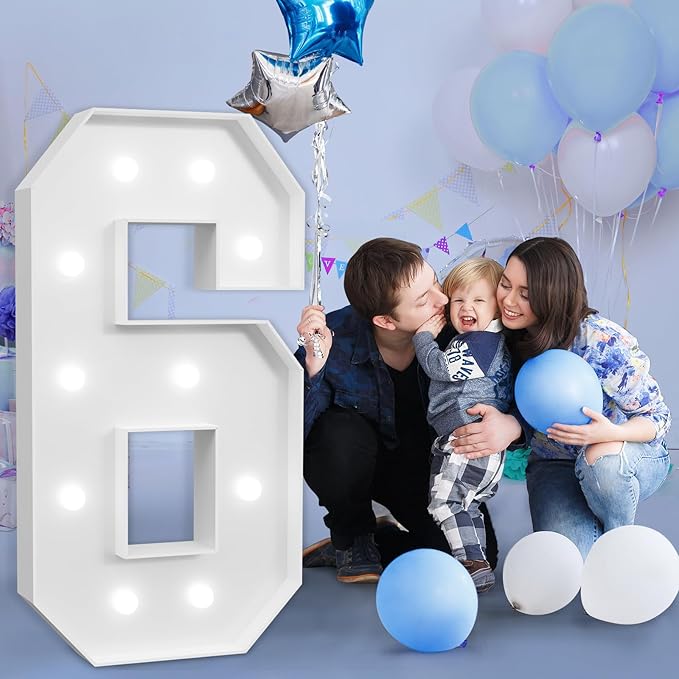 imprsv Marquee Numbers Large 6th-Birthday Decorations: 4ft Light Up Number Party Decor 6 Year Old Girl and Boy Birthday Decoration Backdrop Anniversary Cardboard Big Mosaic Balloon Frame Number 6