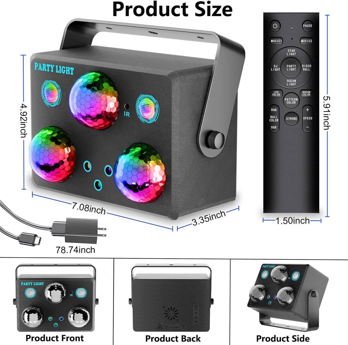 Disco Ball Party Lights,Pro 6 in 1 Disco Lights Sound Activated Dj Strobe wit...