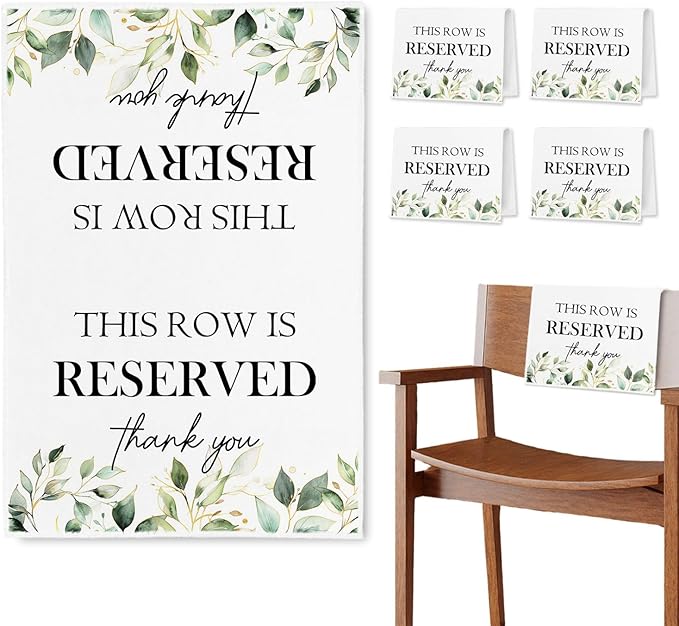 Reserved Seating Chair Signs, This Row Is Reserved Pew Cloths Seating Placeholder for Church Pews, Wedding Decorations for Reception Parties Celebrations Event Meetings (Green, 4 PCS)