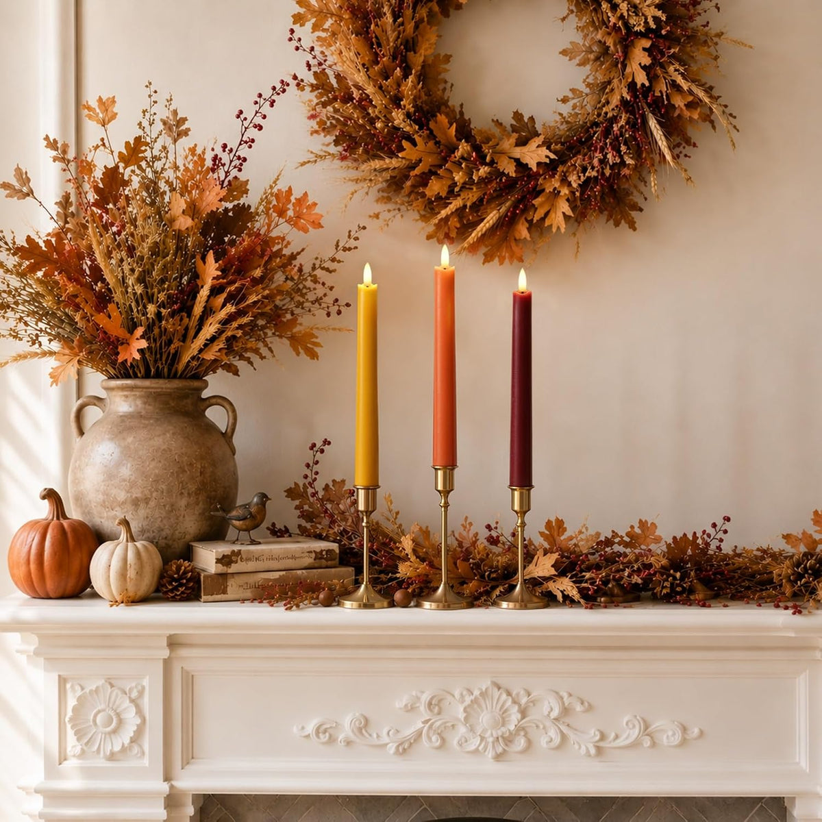 Fall Decorations for Home, Fall Decor, Flameless Taper Candles, Set of 6