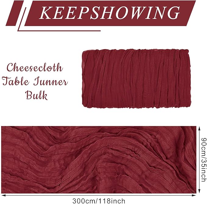12 Pack Cheesecloth Table Runner, Runner Gauze Boho Wedding Decor Romantic Table Runner for Wedding Birthday Party(35" x 118") (Wine Red)
