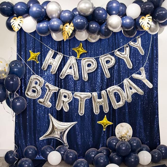 Poise3EHome 7Ft x 7Ft Navy Blue Sequin Backdrop, Glitter Thick Satin Sequin Background Drapes, Sequence Xmas Thanksgiving Backdrop for Wedding Party Holiday Festival Decor