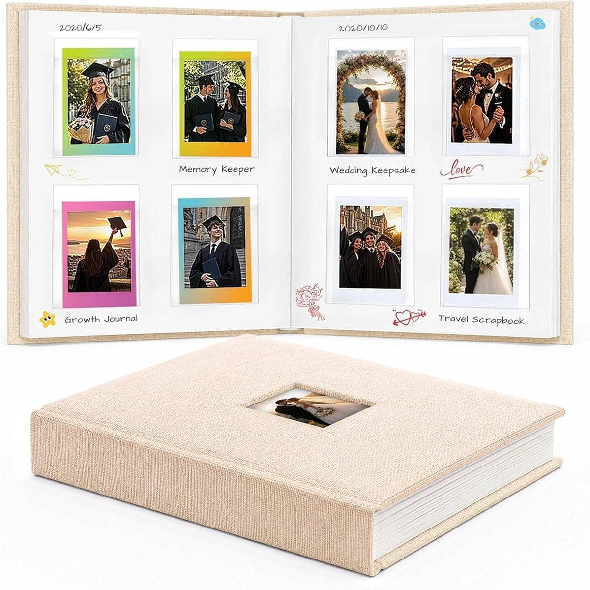 Ruibytree 128 Pockets Instax Mini Photo Album for 2x3 Pictures, Beige