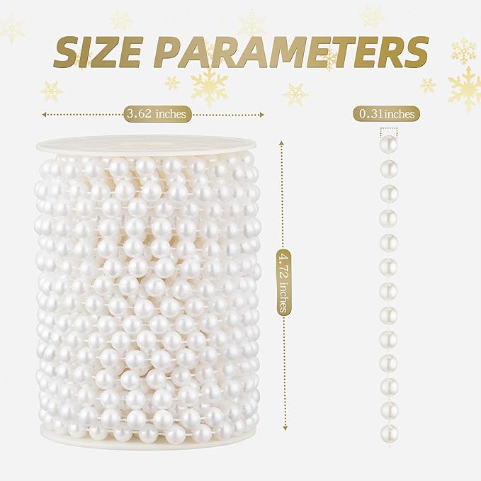48 Feet Faux Pearl Beads Garland 8mm Craft String Pearls for Wedding Centerpiece Christmas Tree and Flowers Decoration DIY (White)