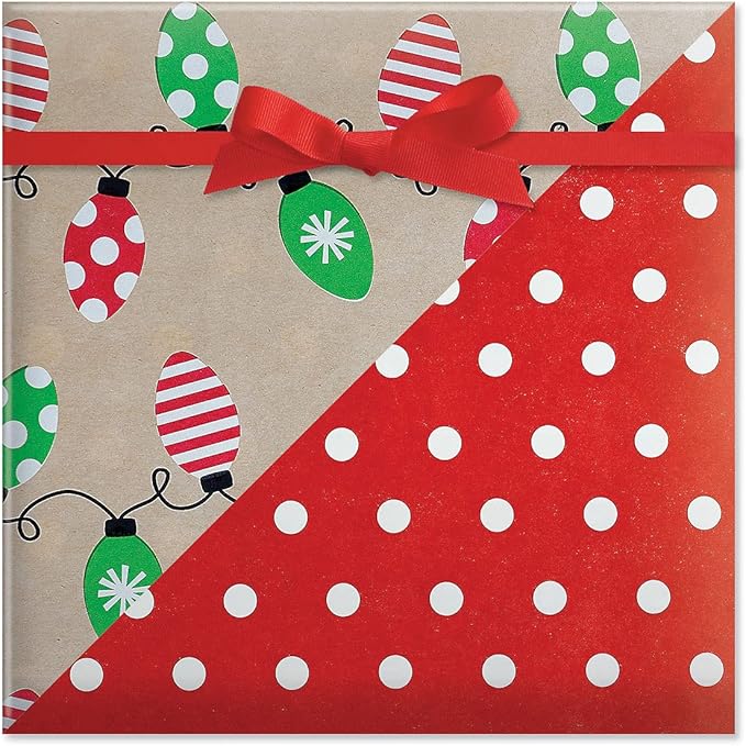 Current Kraft Light Bulb Double-Sided Rolled Christmas Wrapping Paper - Premium Jumbo 23-Inch x 32-Foot Gift Wrap Roll, 61 Square Feet Total