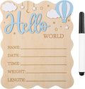 Baby Announcement Sign, Wooden Newborn Birth Plaque, Blue | Natural Wood, Smooth Finish, Write Baby Name and Birth Details, Photo Grop, Nursery Decor, Baby Shower Gift