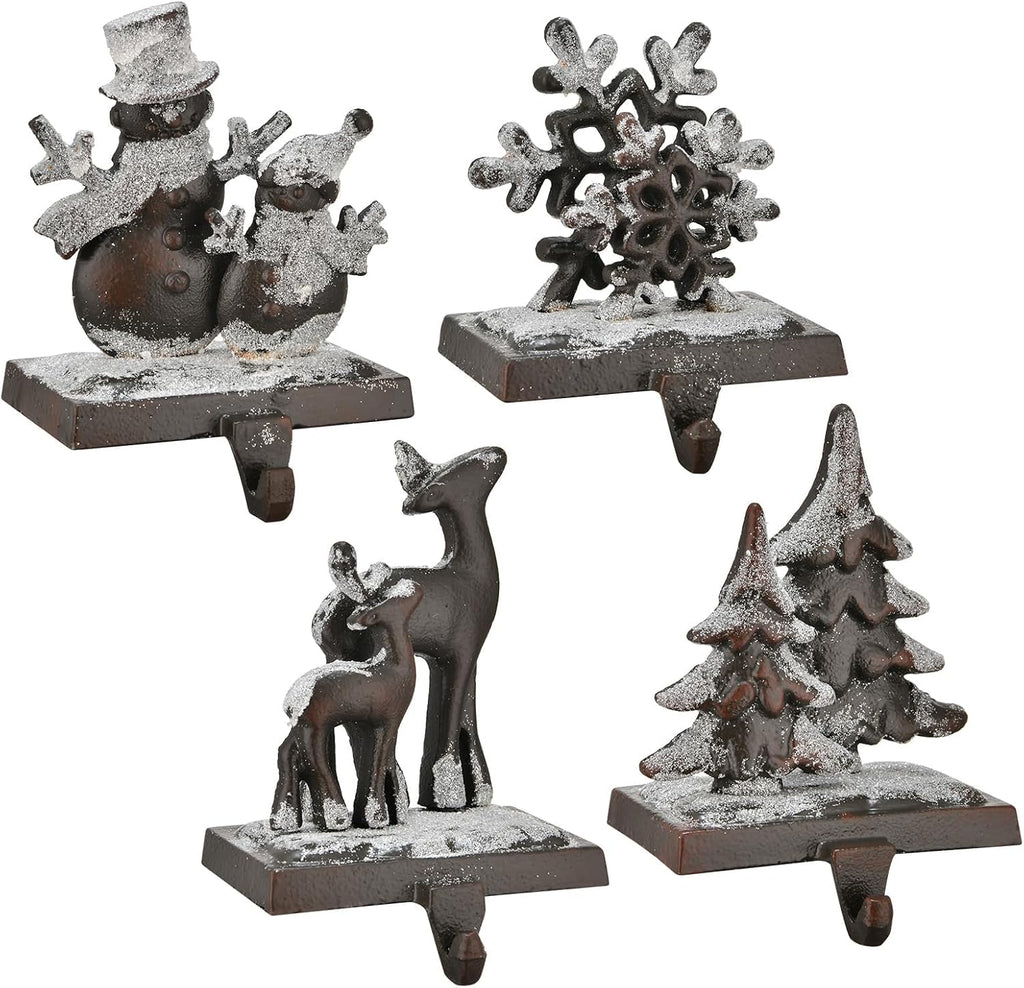 4PCS Iron Stocking Holders for Mantle Mantle Stocking Hanging Hook Xmas Weighted Christmas Stocking Holder Heavy Duty Farmhouse Vintage Fireplace Stocking Hanger for Christmas Decor (Iron,4)