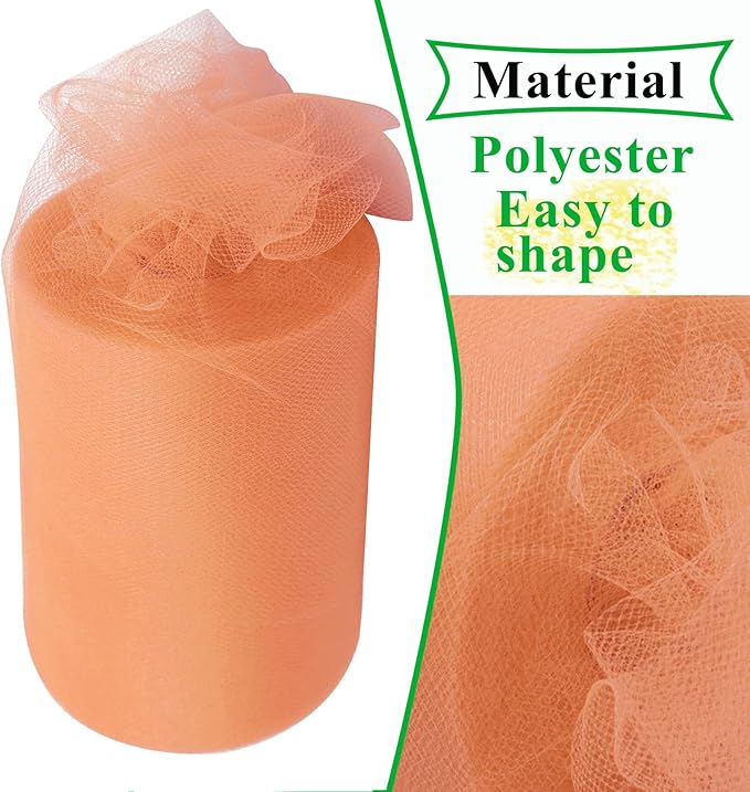 Peach Tulle Fabric Rolls 6 Inch by 100 Yards (300 feet) Fabric Spool Tulle Ribbon for DIY Tutu Bow Baby Shower Birthday Party Wedding Decorations Christmas Craft Supplies