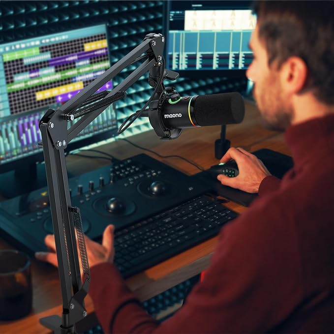 MAONO Boom Arm Microphone Stand: Adjustable Metal Suspension Mic Boom Arm for Podcast Gaming Streaming Recording,with Desk Clamp and 3/8" to 5/8" Screw Adapter-Max Load 1KG BA20 Black