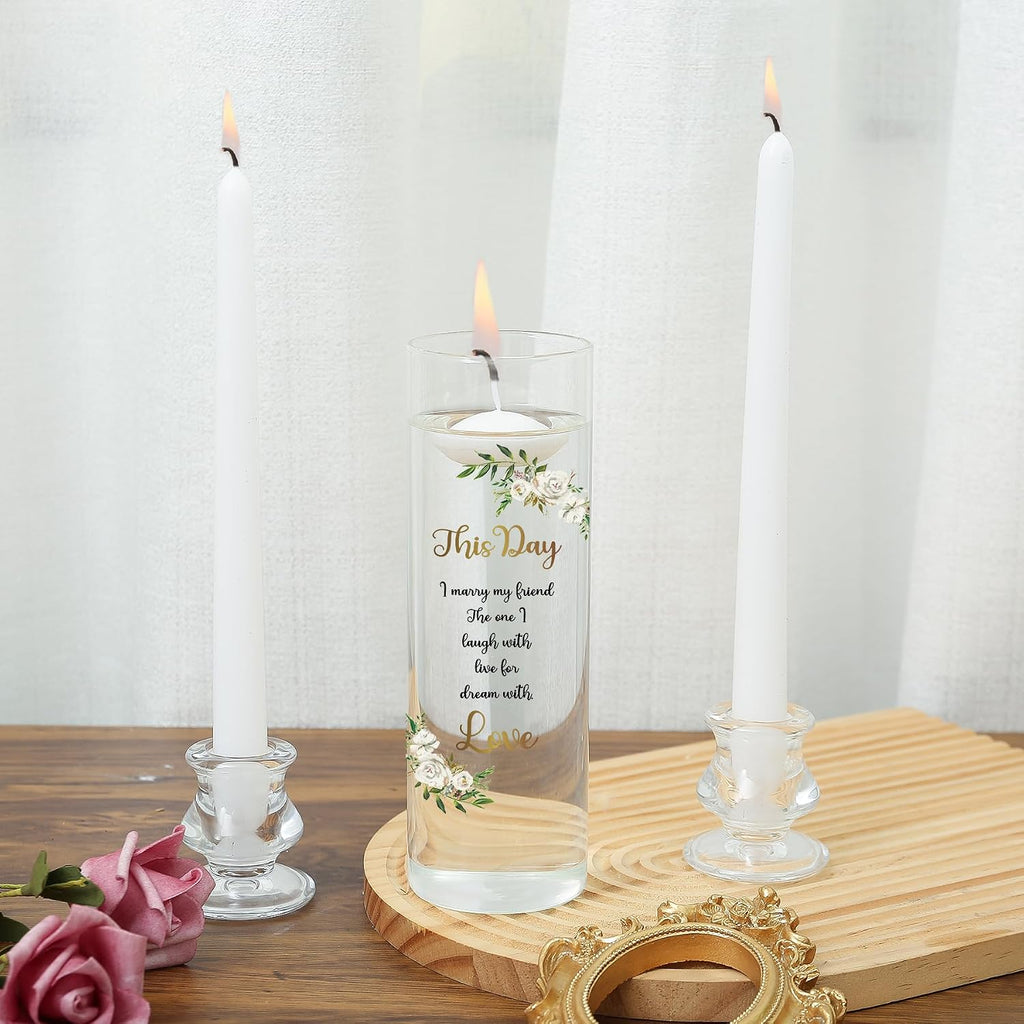 Unity Candles with Glass Holder for Wedding Ceremony - Unity Candles for Wedding, Religious Ceremony Ideas Marriage Decoration Accessories Set for Newly Couple Anniversary Church (Flower)
