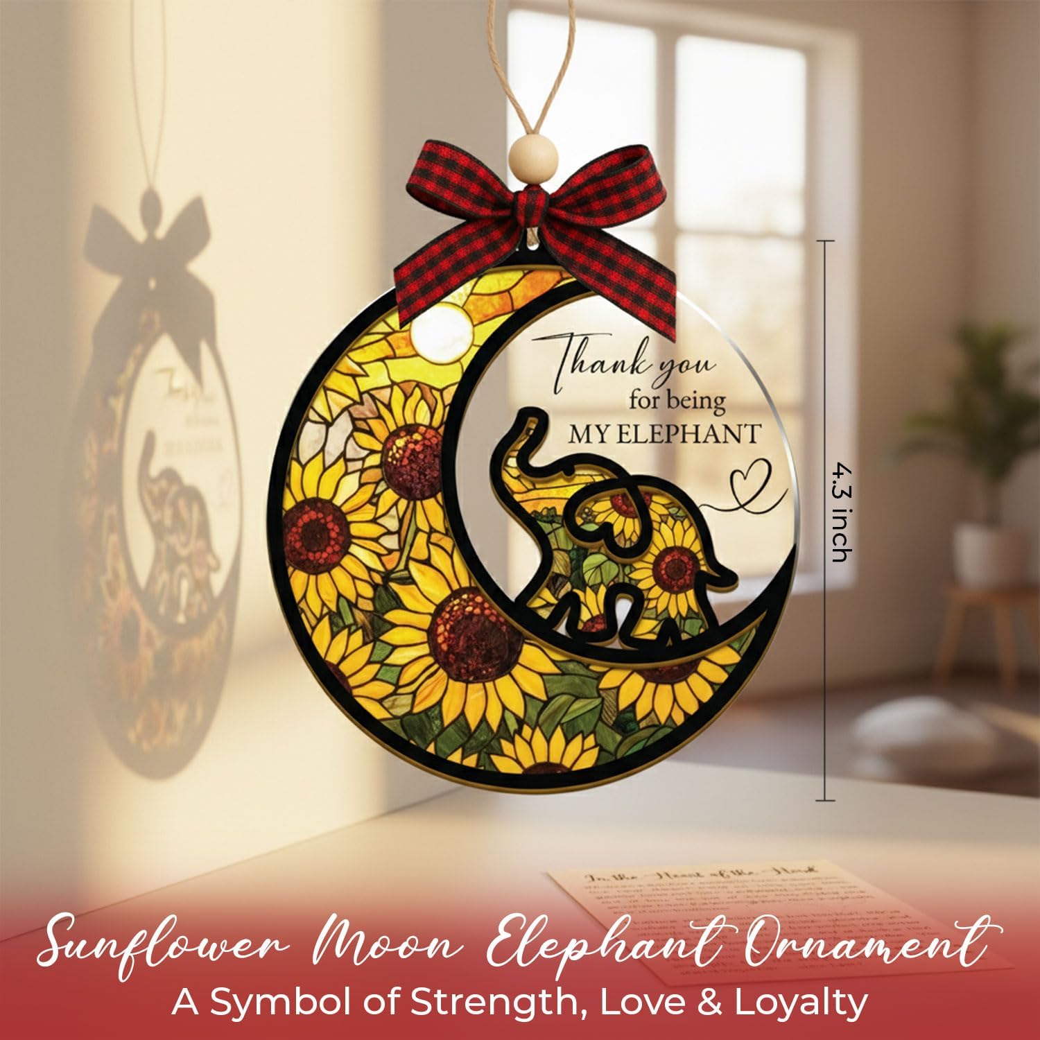 Elephant Ornament, Friendship Ornament with Story Card, Friendship Birthday Gifts for Women, Birthday Presents for Best Friends Sister, Sunflower Moon Elephant