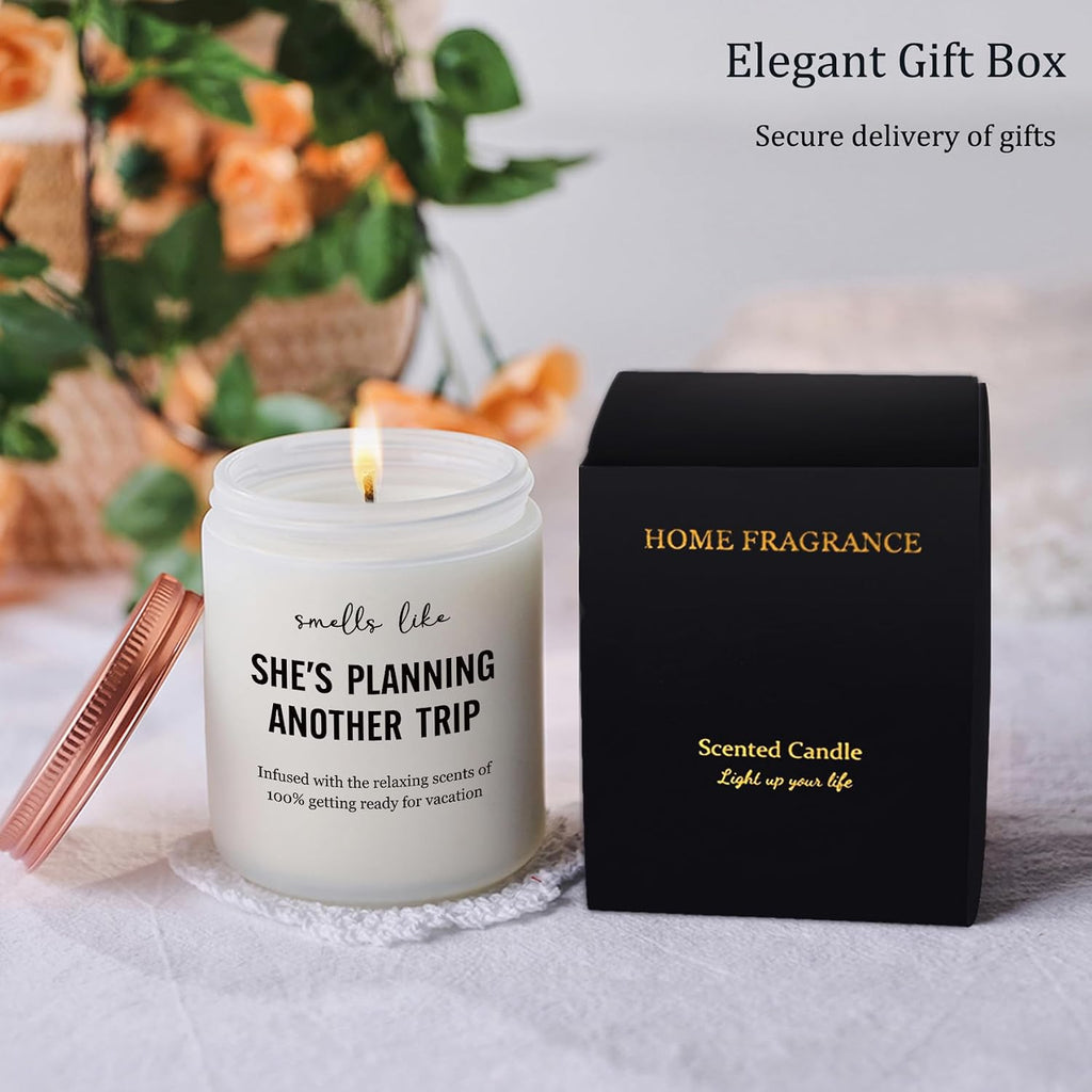 Best Travel Gifts for Women, Funny Gift for People Who Like Travel Hiking - Unique International Traveler Planner Vacation Retirement Present Candle