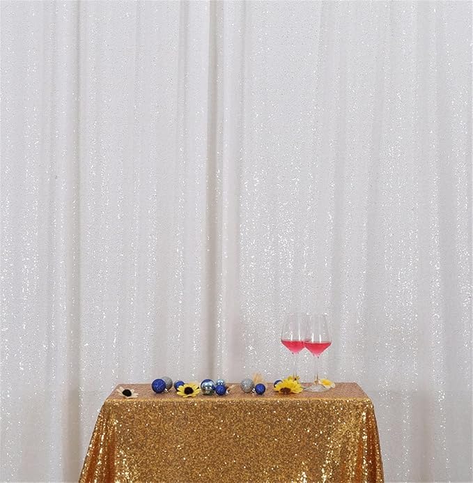 Poise3EHome White Sequin Backdrop, 8FT x 10FT Sequin Photography Backdrop Curtain for Party Decoration