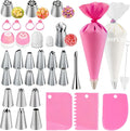 66Pcs Piping Bags and Tips Set, Cake Decorating Tools Supplies, Stainless Steel frosting tips with Reusable Pastry Bag, Cake Decorating Tips Set for DIY Pastry Dough, Cookie, Cupcake, Cake (Pink)
