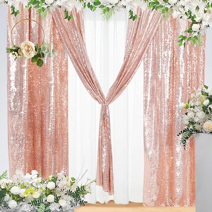 Eternal Beauty Sequin Backdrop Curtains, 2x8 Ft-2 Panels Rose Gold Back Drop for Shimmer Photography Party Wedding Birthday Decor