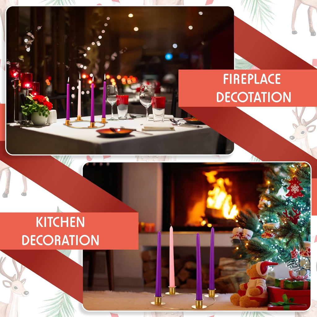 CHENGU 2 Pieces Advent Wreath Ring Candle Holder Christmas Ring Wreath Table Decoration Taper Metal Candle Holder for Christmas Advent Home Decor(Round Shape)