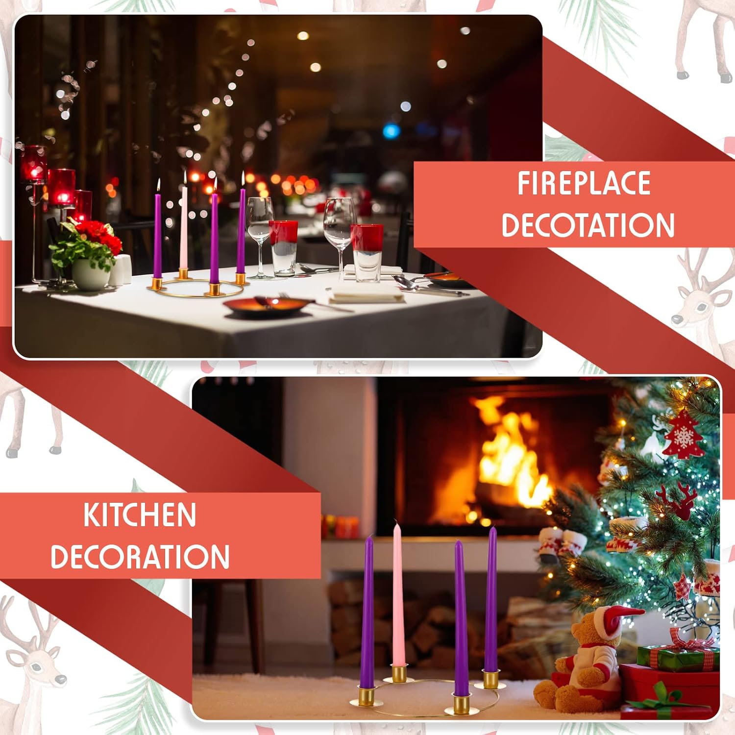 CHENGU 2 Pieces Advent Wreath Ring Candle Holder Christmas Ring Wreath Table Decoration Taper Metal Candle Holder for Christmas Advent Home Decor(Round Shape)